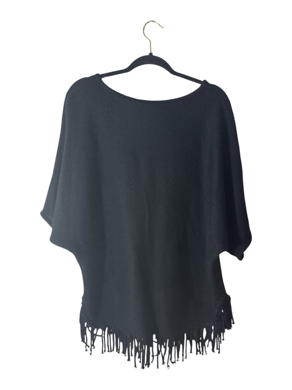 Black Blousy Fringe Knit Sweater Poncho size Large